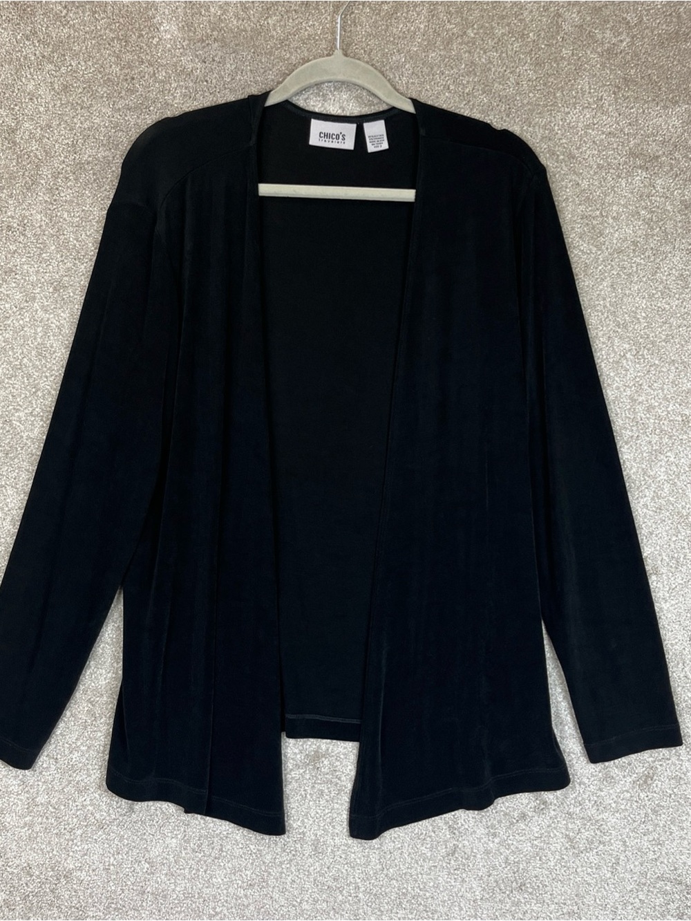 Chico's Travelers Cardigan Womens 2 Black Long Sleeve Stretch Slinky- 4714